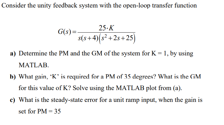 Solved Consider the unity feedback system with the open-loop | Chegg.com