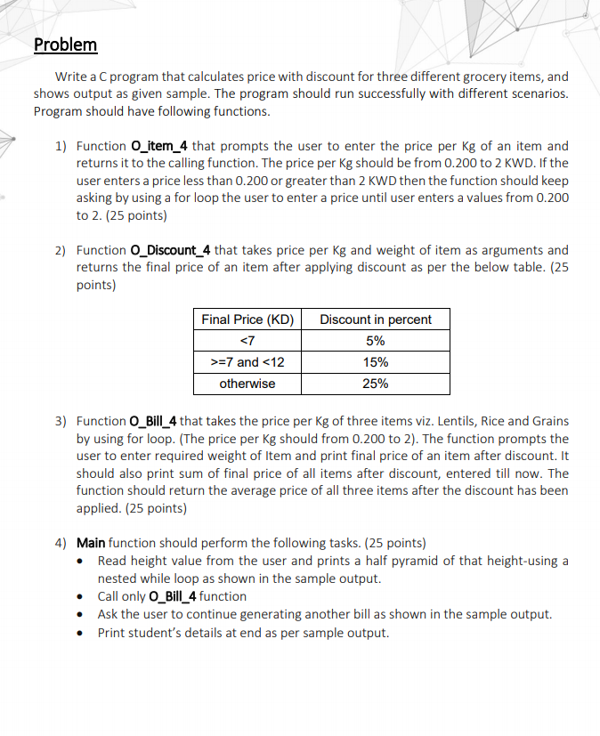 Solved Problem Write a C program that calculates price with | Chegg.com