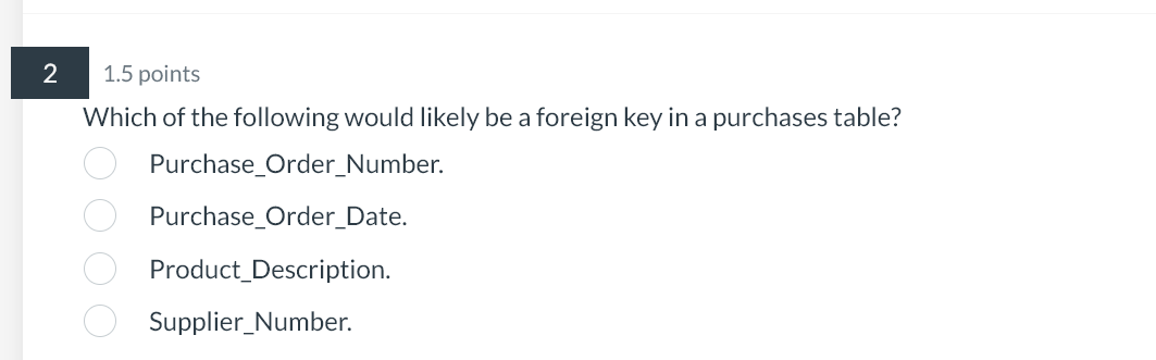 Solved The Purchase Orders table would have five foreign | Chegg.com