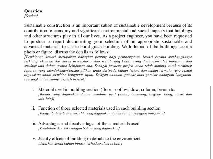 Solved Question Soalan Sustainable Construction Is An Chegg Com