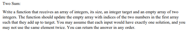 Solved Two Sum: Write a function that receives an array of | Chegg.com
