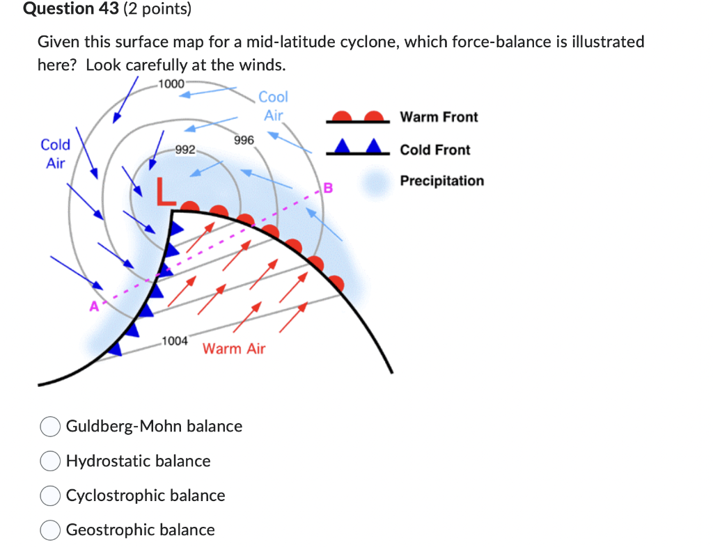 Solved Given this surface map for a mid-latitude cyclone, | Chegg.com