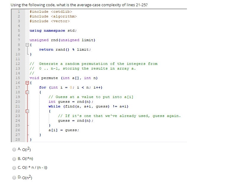 Solved Using the following code, what is the average-case | Chegg.com