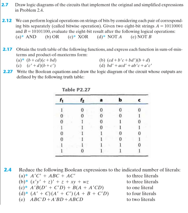 Solved 2.7 Draw logic diagrams of the circuits that | Chegg.com