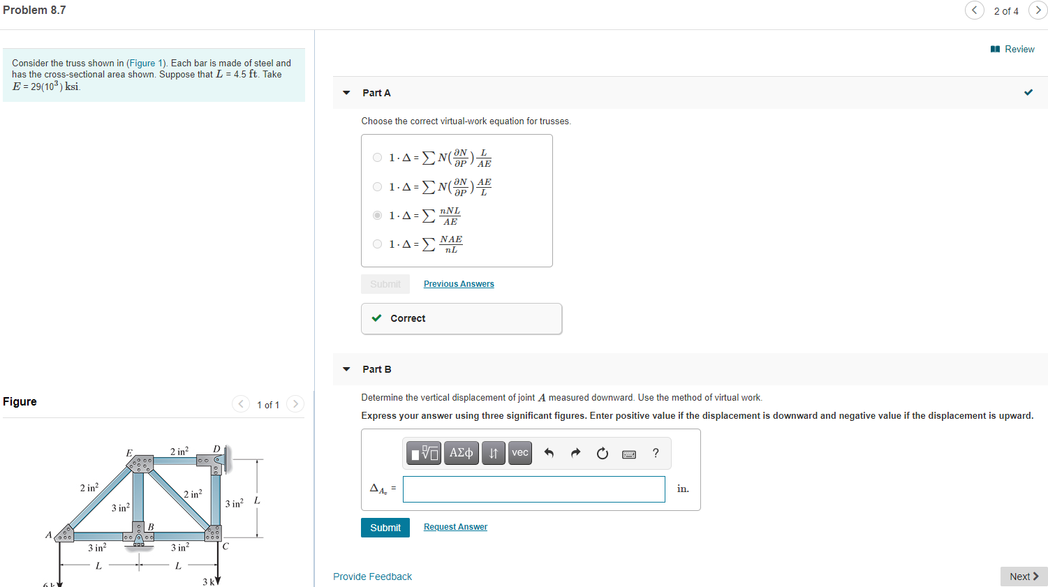 Solved Problem 8.7 2 of 4 Review Consider the truss shown in | Chegg.com