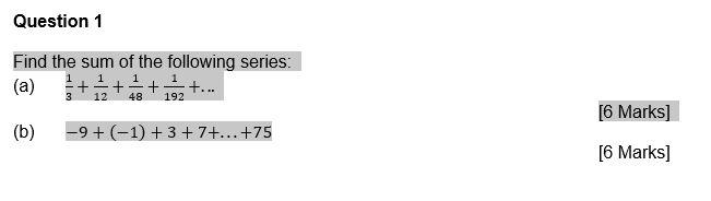 Solved Question 1 Find The Sum Of The Following Series: (a) | Chegg.com