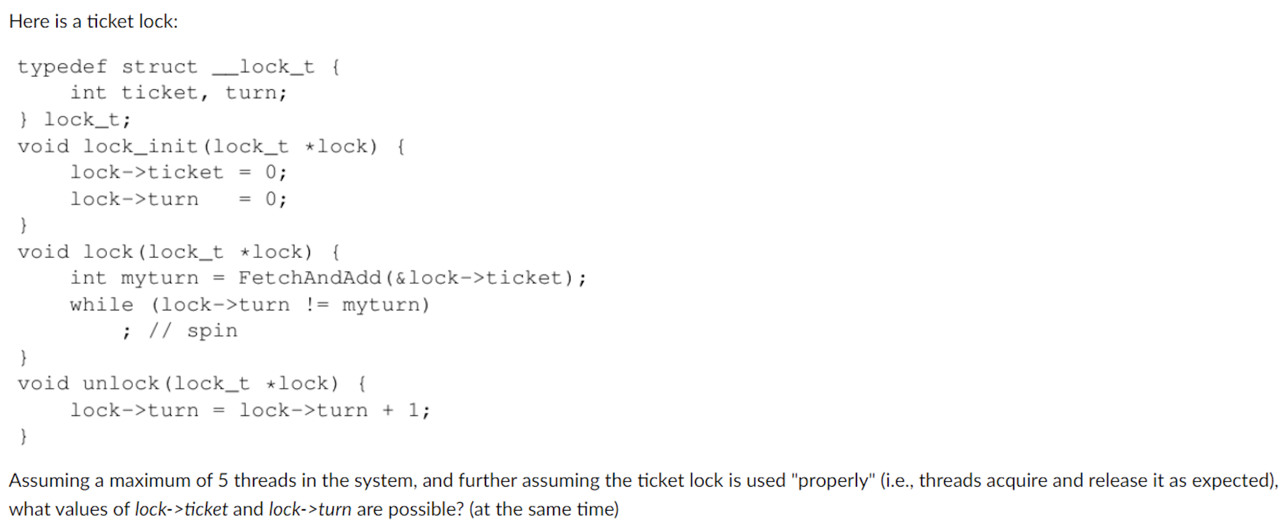 Solved Here is a ticket lock: typedef struct _lock_t { int | Chegg.com