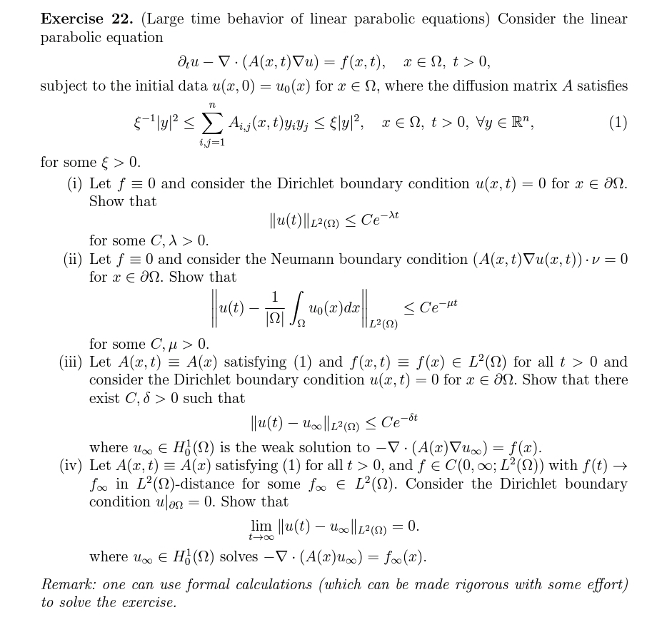 Solved Exercise 22. (Large time behavior of linear parabolic | Chegg.com