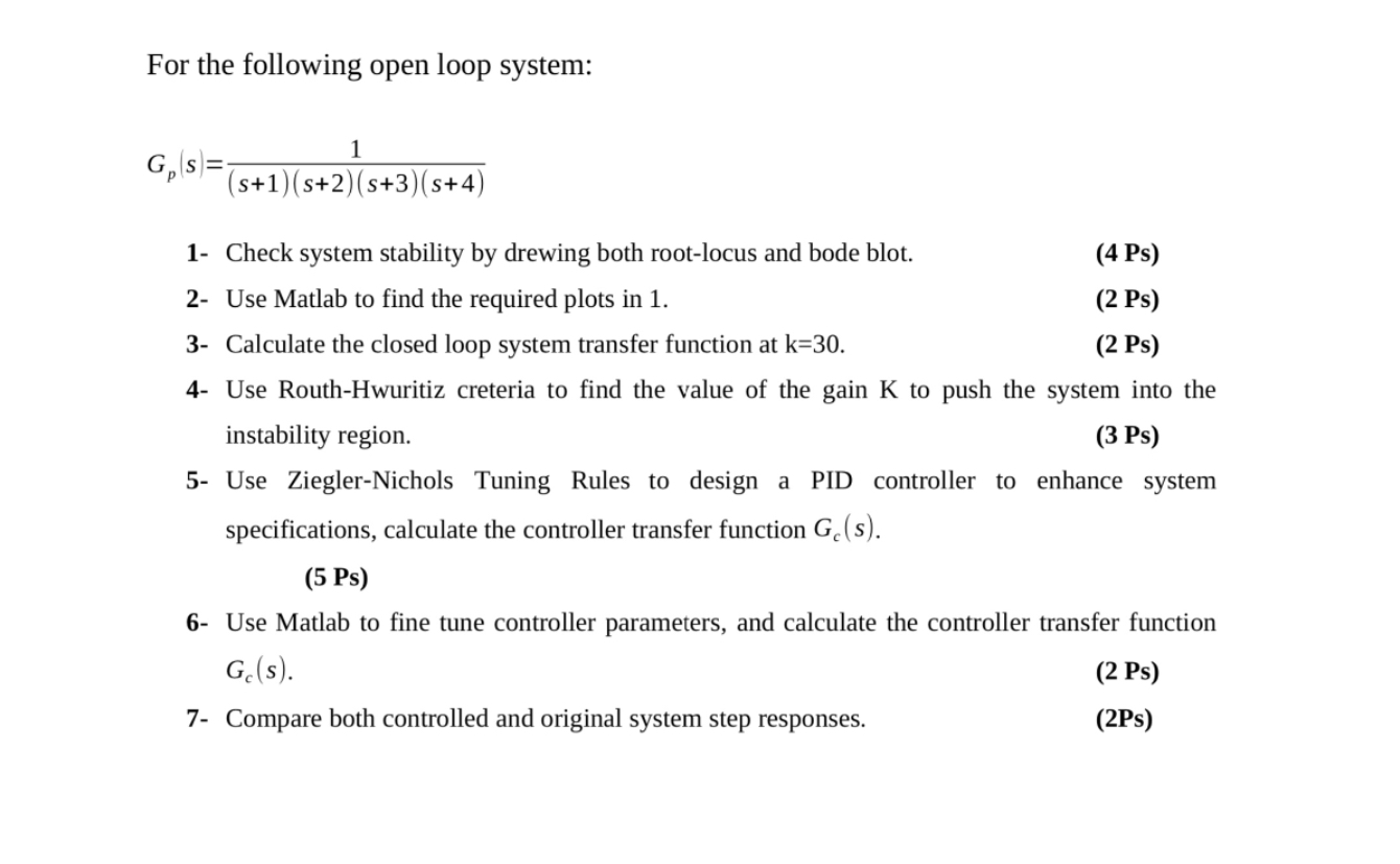 Solved For the following open loop system: 1 G's) | Chegg.com