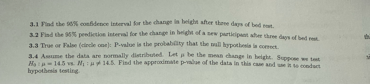 Solved 3.1 Find the 95% confidence interval for the change | Chegg.com