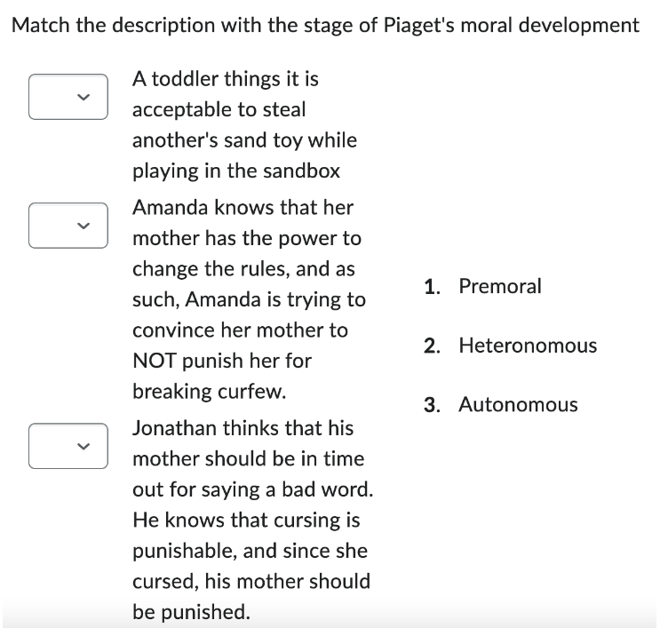 Solved Match the description with the stage of Piaget s Chegg