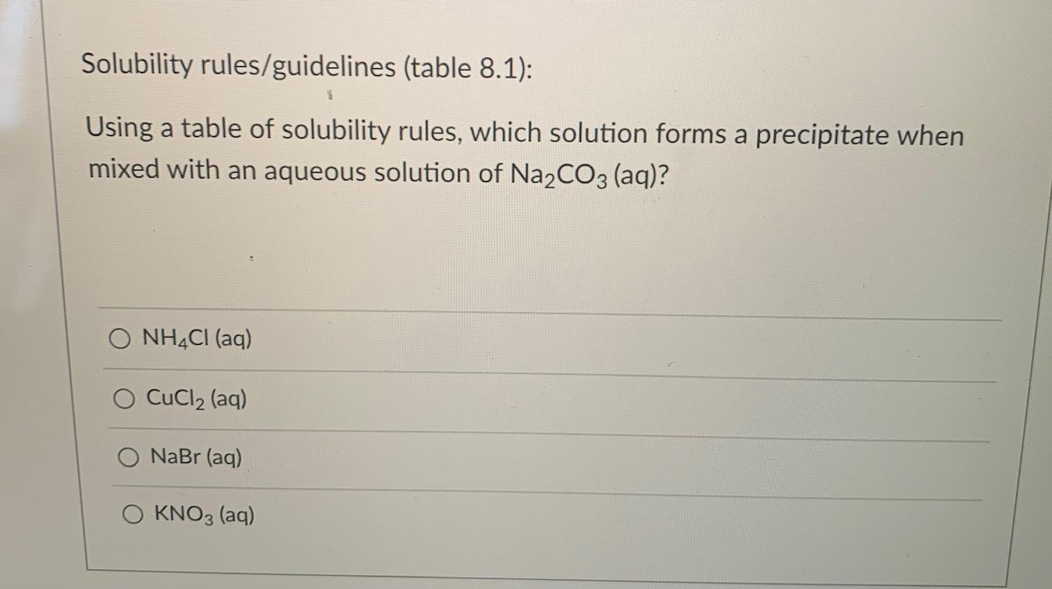 Solved Solubility rules/guidelines (table 8.1): Using a | Chegg.com