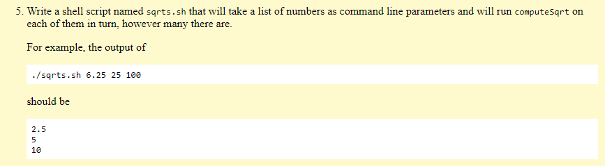 Solved 5. Write a shell script named sqrts.sh that will take | Chegg.com