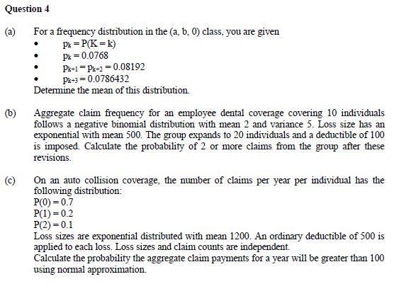 Solved For A Frequency Distribution In The (a,b,0) Class, | Chegg.com