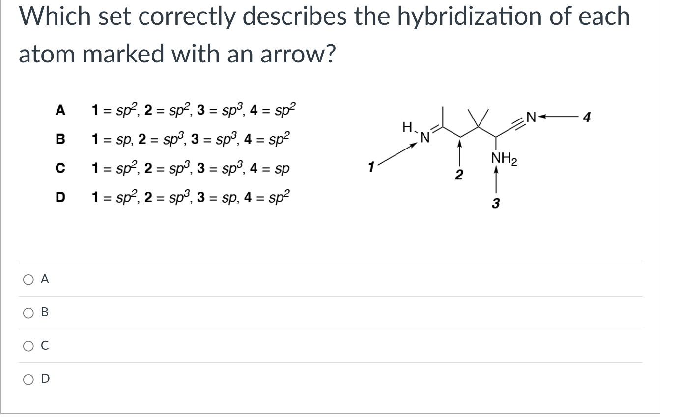 Solved Which Set Correctly Describes The Hybridization Of | Chegg.com