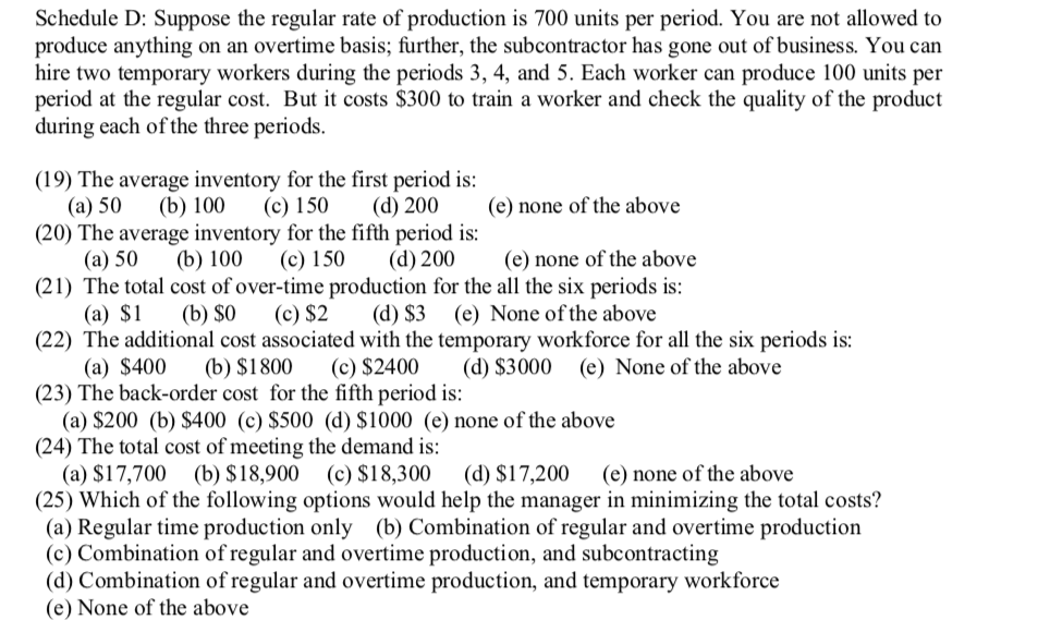Solved A production manager needs to develop a production | Chegg.com