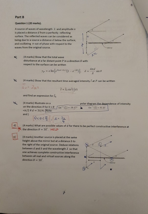 Solved 6 Part B Question 1 (20 Marks). A Source Of Waves Of | Chegg.com