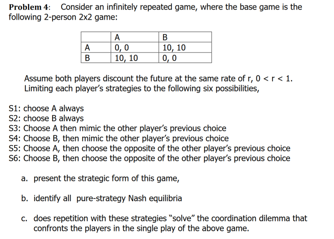 Problem 4: Consider An Infinitely Repeated Game, | Chegg.com