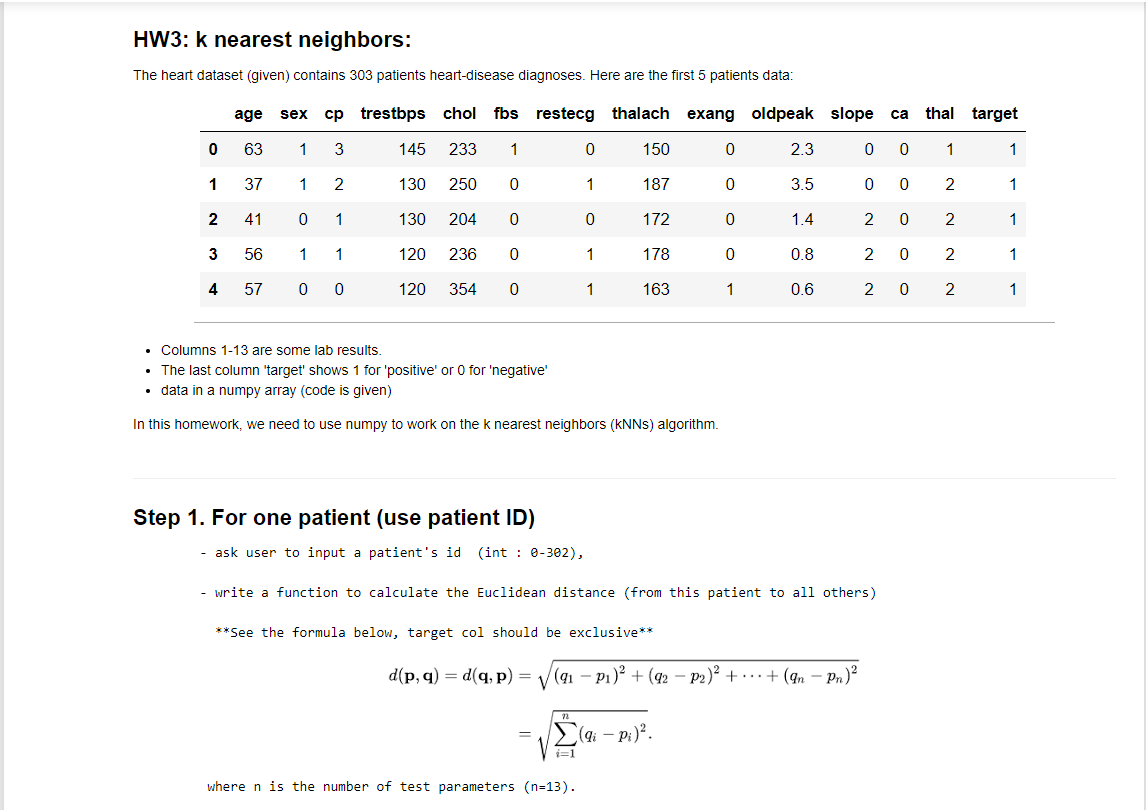 Solved HW3: k nearest neighbors: The heart dataset (given) | Chegg.com