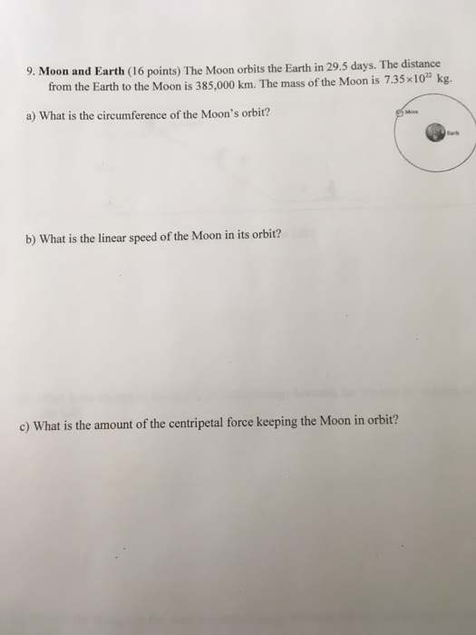 Solved 9. Moon and Earth (16 points) The Moon orbits the | Chegg.com