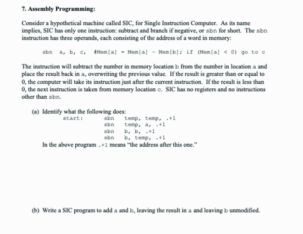 Solved 7. Assembly Programming: Consider a hypothetical | Chegg.com