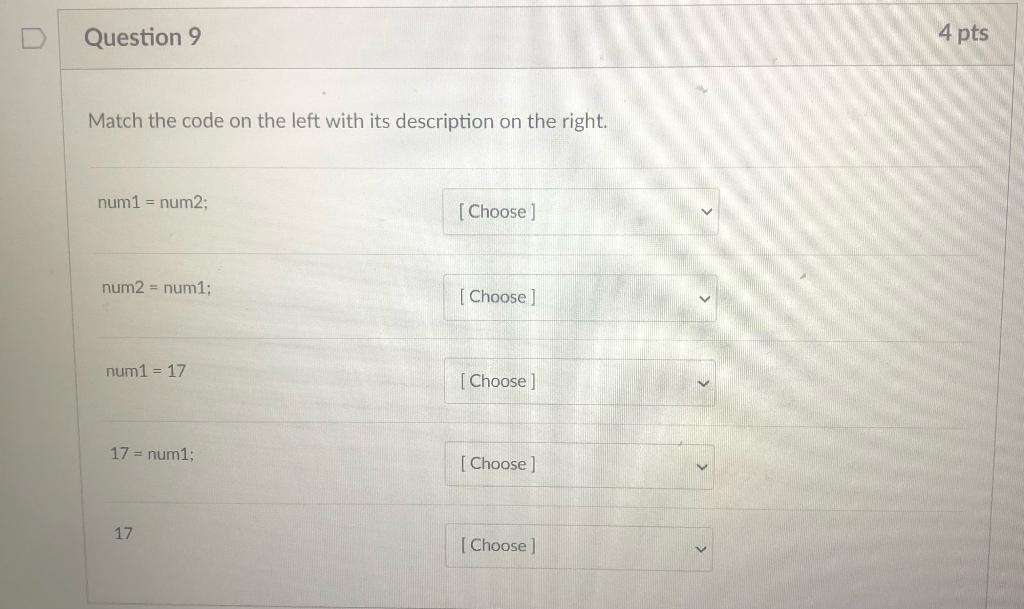 Solved Question 9 4 pts Match the code on the left with its | Chegg.com