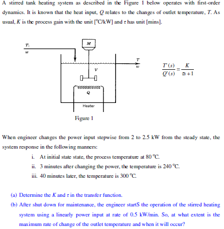 Solved A stirred tank heating system as described in the | Chegg.com