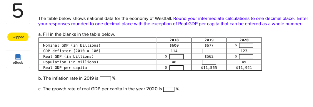 Solved The table below shows national data for the economy | Chegg.com