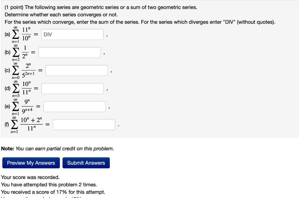 Solved The following series are geometric series or a sum of | Chegg.com