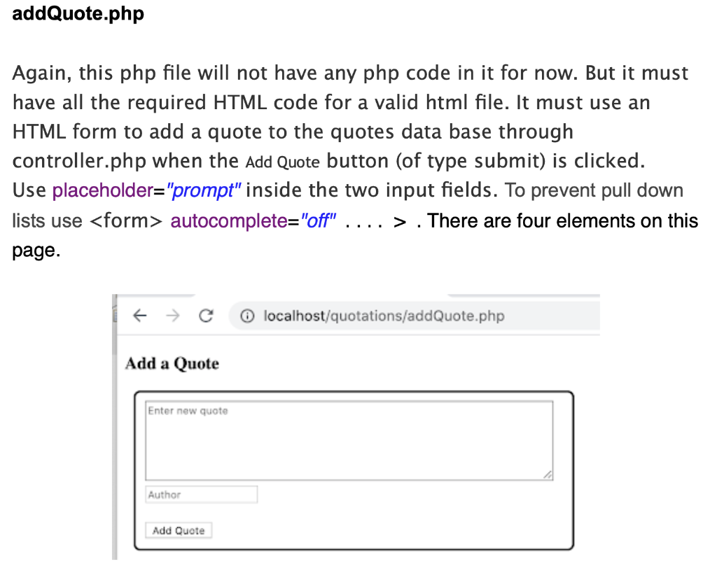 addQuote.php Again, this php file will not have any