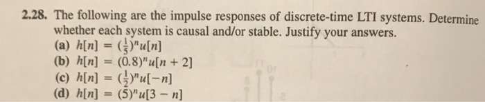 Solved 2.28. The Following Are The Impulse Responses Of | Chegg.com