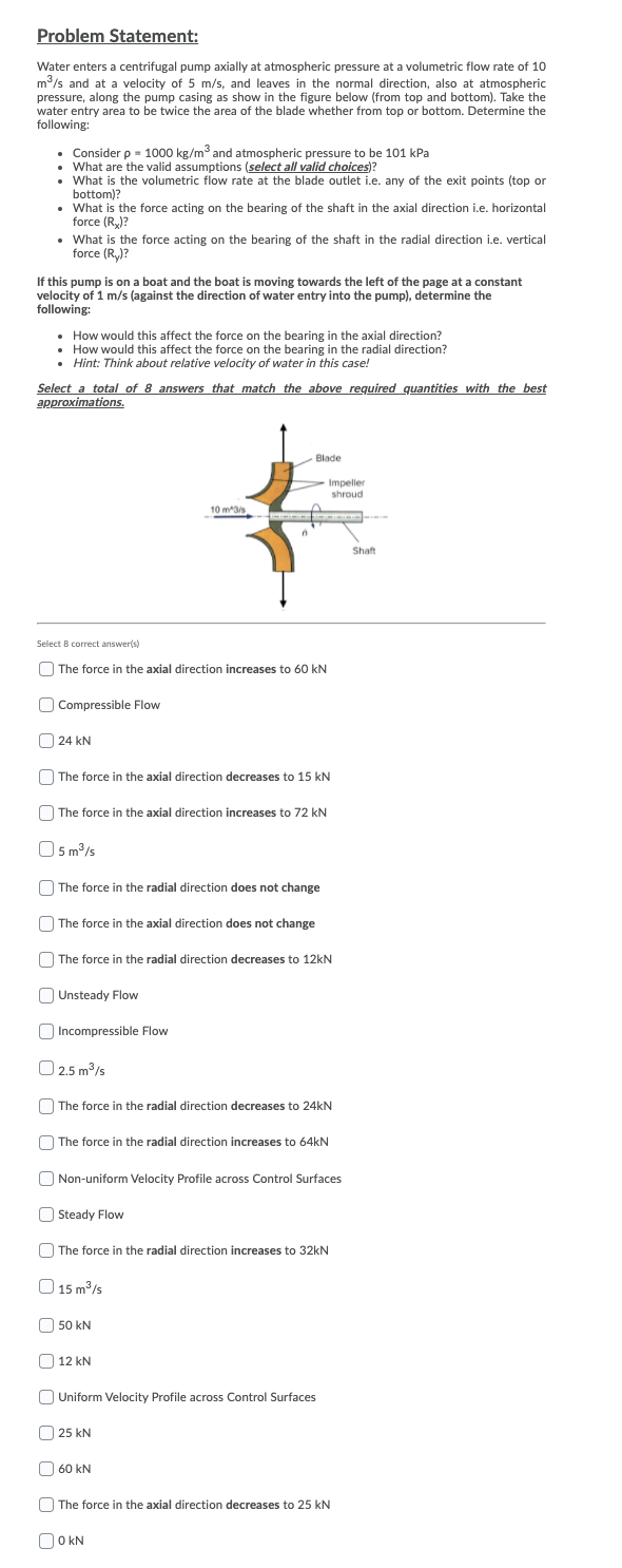 Solved Problem Statement Water enters a centrifugal pump