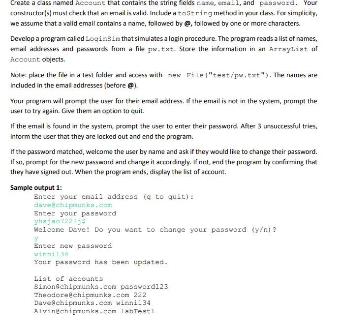 Solved Create a class named Account that contains the string | Chegg.com