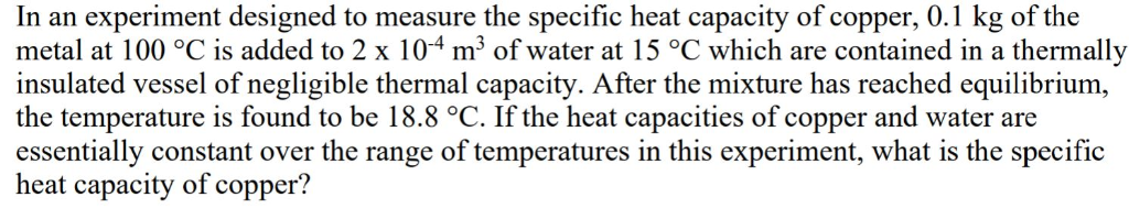 specific heat of copper experiment