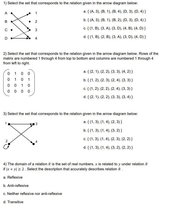 Solved 1) Select the set that corresponds to the relation | Chegg.com