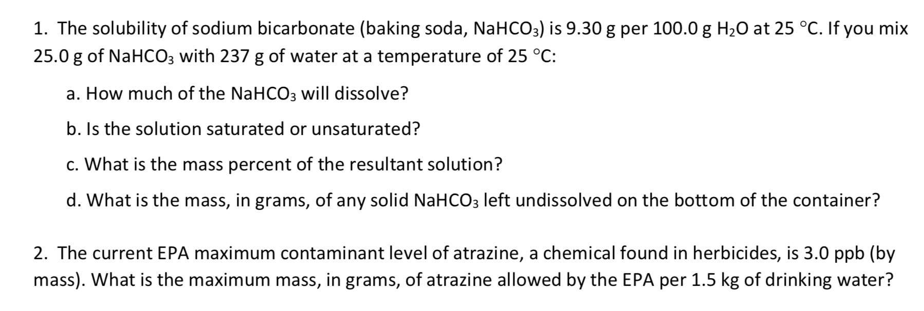 Solved 1. The solubility of sodium bicarbonate (baking soda,