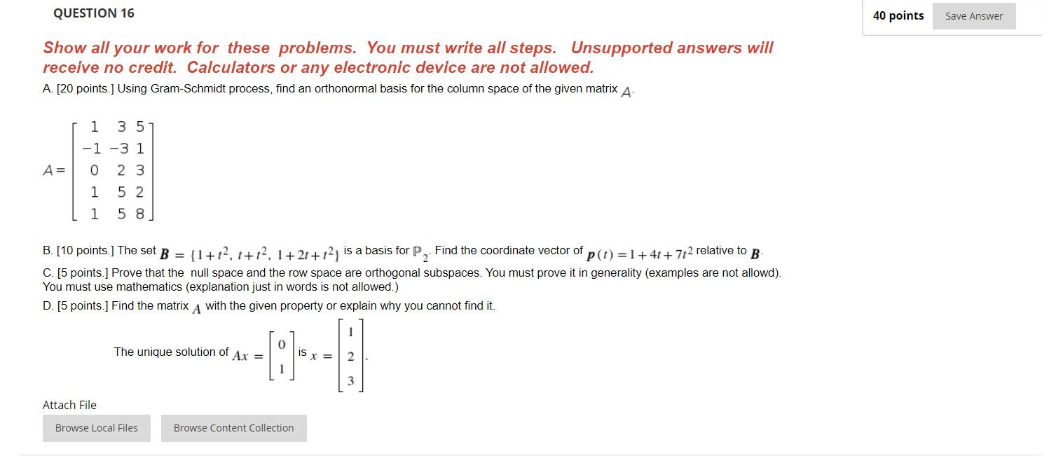 Solved QUESTION 16 40 points Save Answer Show all your work | Chegg.com