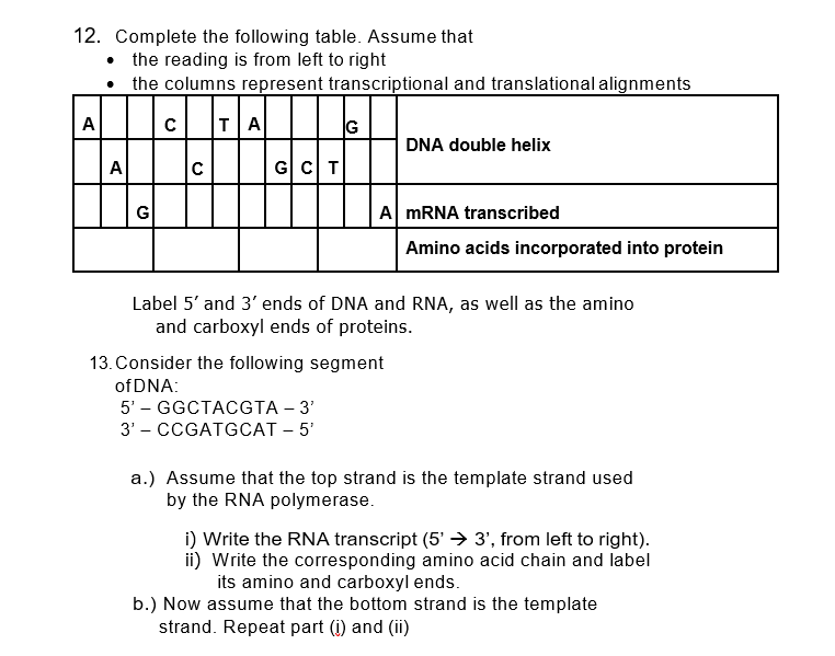 Solved 12. Complete the following table. Assume that • the | Chegg.com