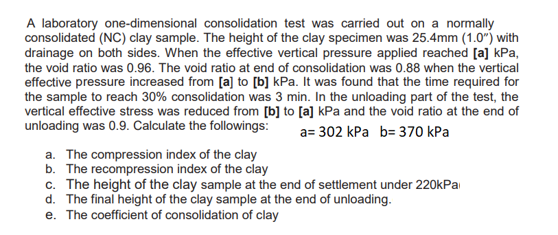 Solved A laboratory one-dimensional consolidation test was | Chegg.com