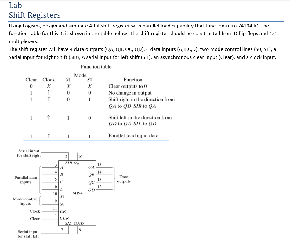 Solved Lab Shift Registers Using Logisim, design and