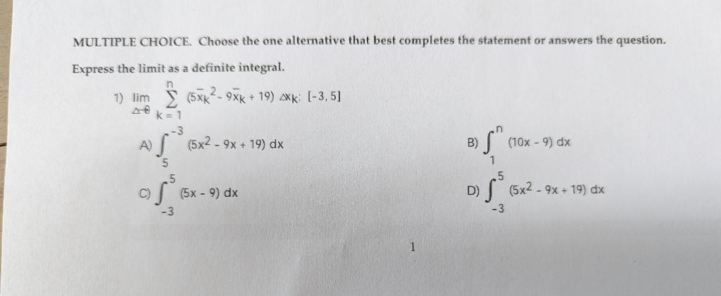 Solved Multiple Choice. Choose The One Alternative That Best | Chegg.com