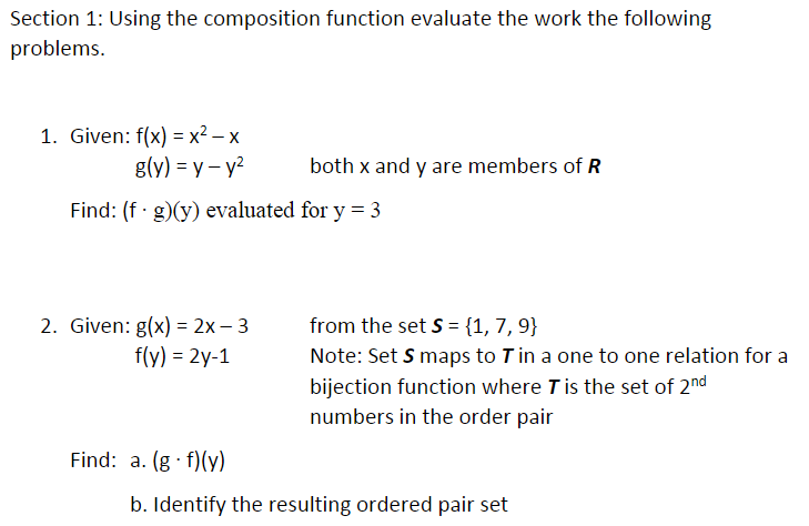 Solved Section 1: Using The Composition Function Evaluate 