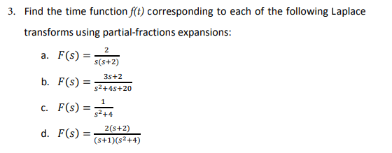 Solved Find the time function f(t) ﻿corresponding to each of | Chegg.com