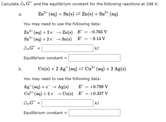 Solved 2+ A. Calculate A,GⓇ And The Equilibrium Constant For | Chegg.com