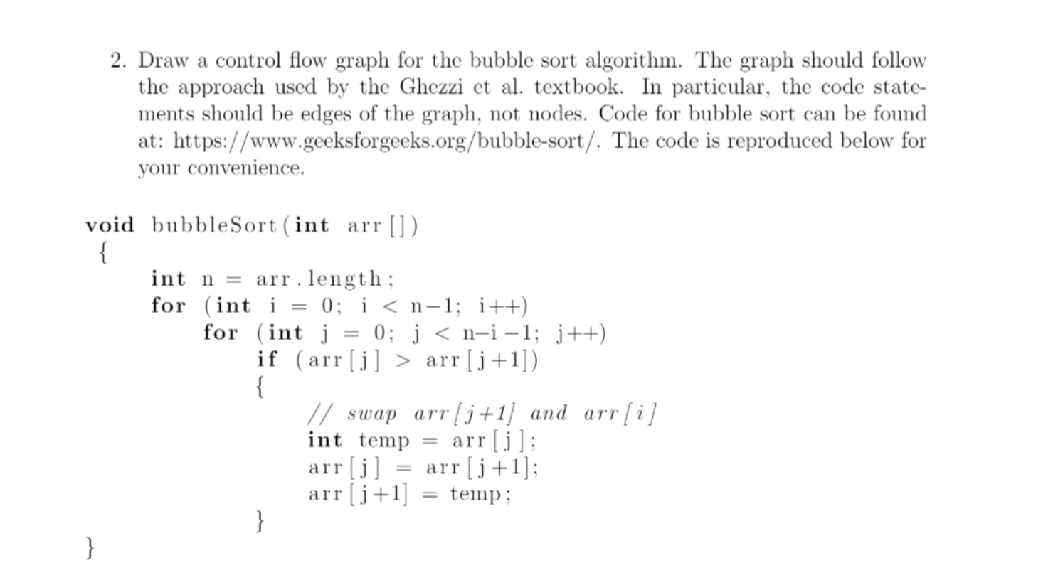 2. Draw a control flow graph for the bubble sort | Chegg.com