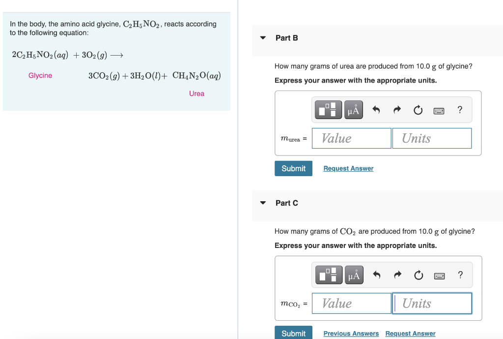 Solved In the body, the amino acid glycine, C2H5NO2, reacts | Chegg.com