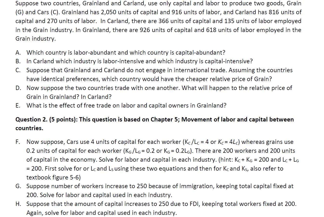 Solved Suppose two countries, Grainland and Carland, use
