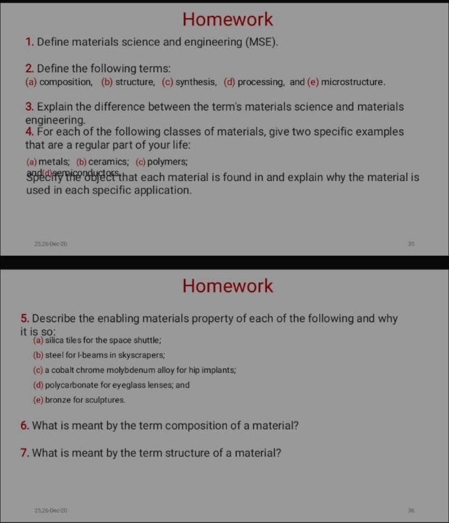 Solved Homework 1. Define materials science and engineering