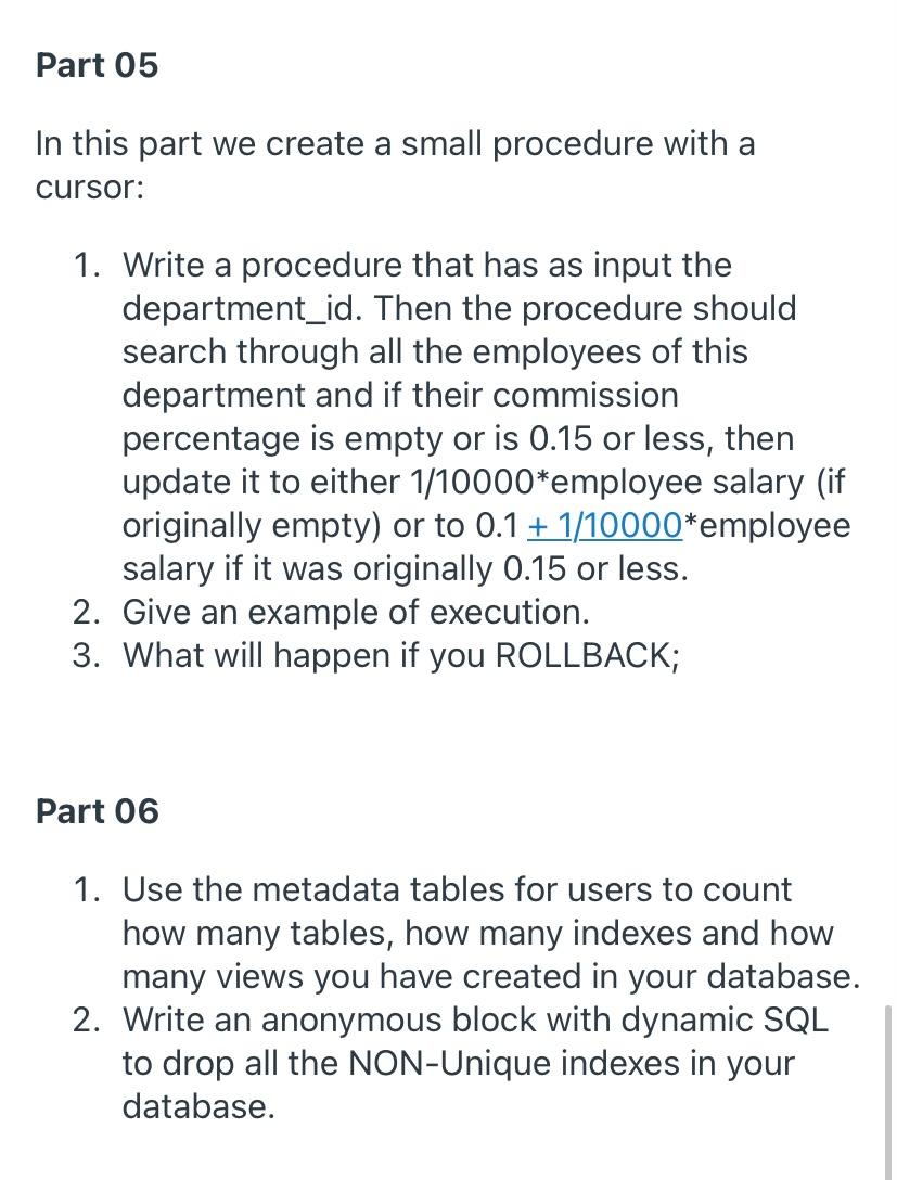 Part 05 In this part we create a small procedure with | Chegg.com