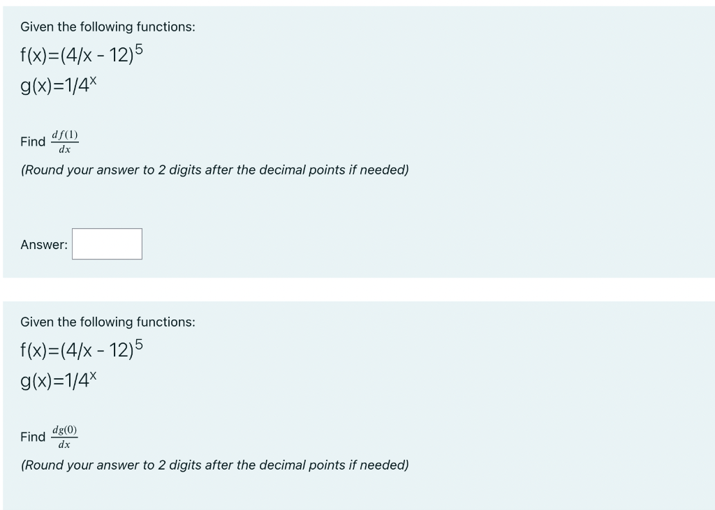 Solved Given The Following Functions: | Chegg.com